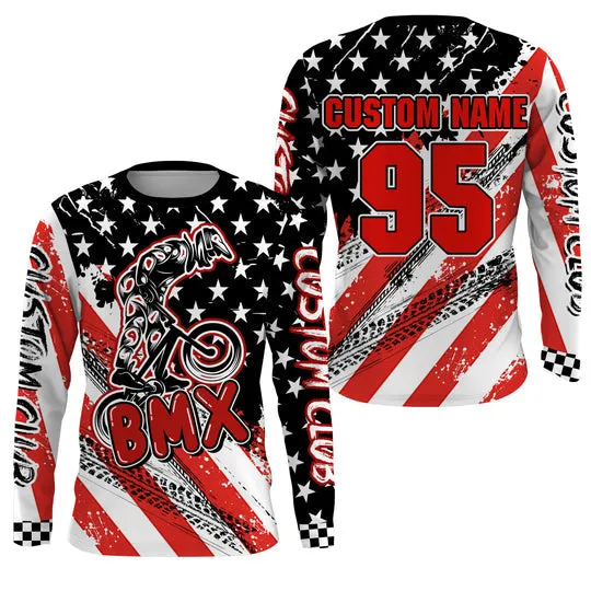 BMX Jersey Patriotic Freeride Gear USA Flag Cycling 3D Long Sleeve Shirt Bicycle Motocross Racewear