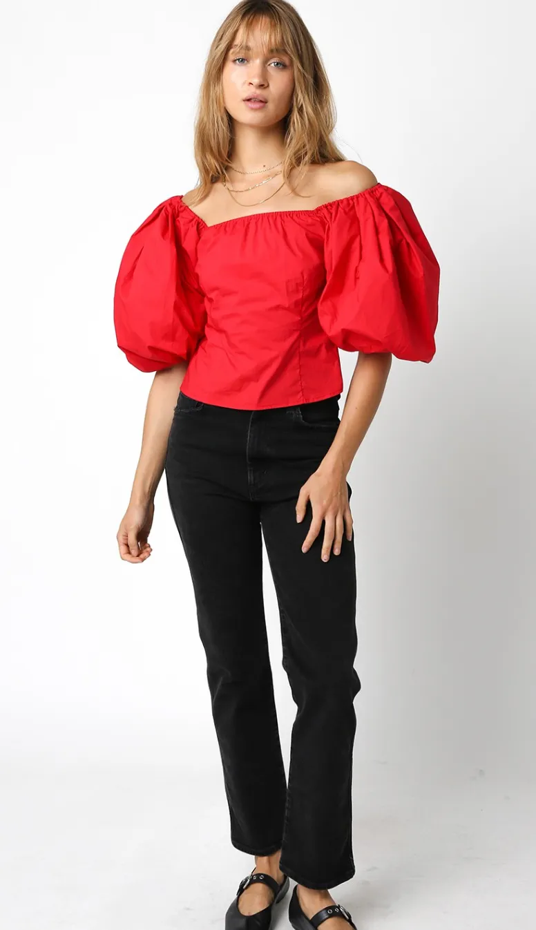 Bonnie Puff Sleeve Top Red