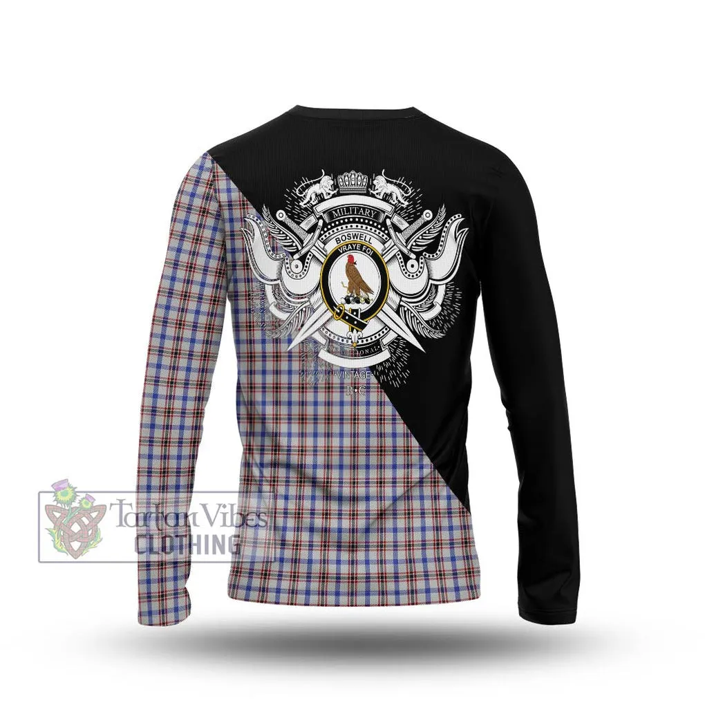 Boswell Tartan Long Sleeve T-Shirt with Family Crest and Military Logo Style