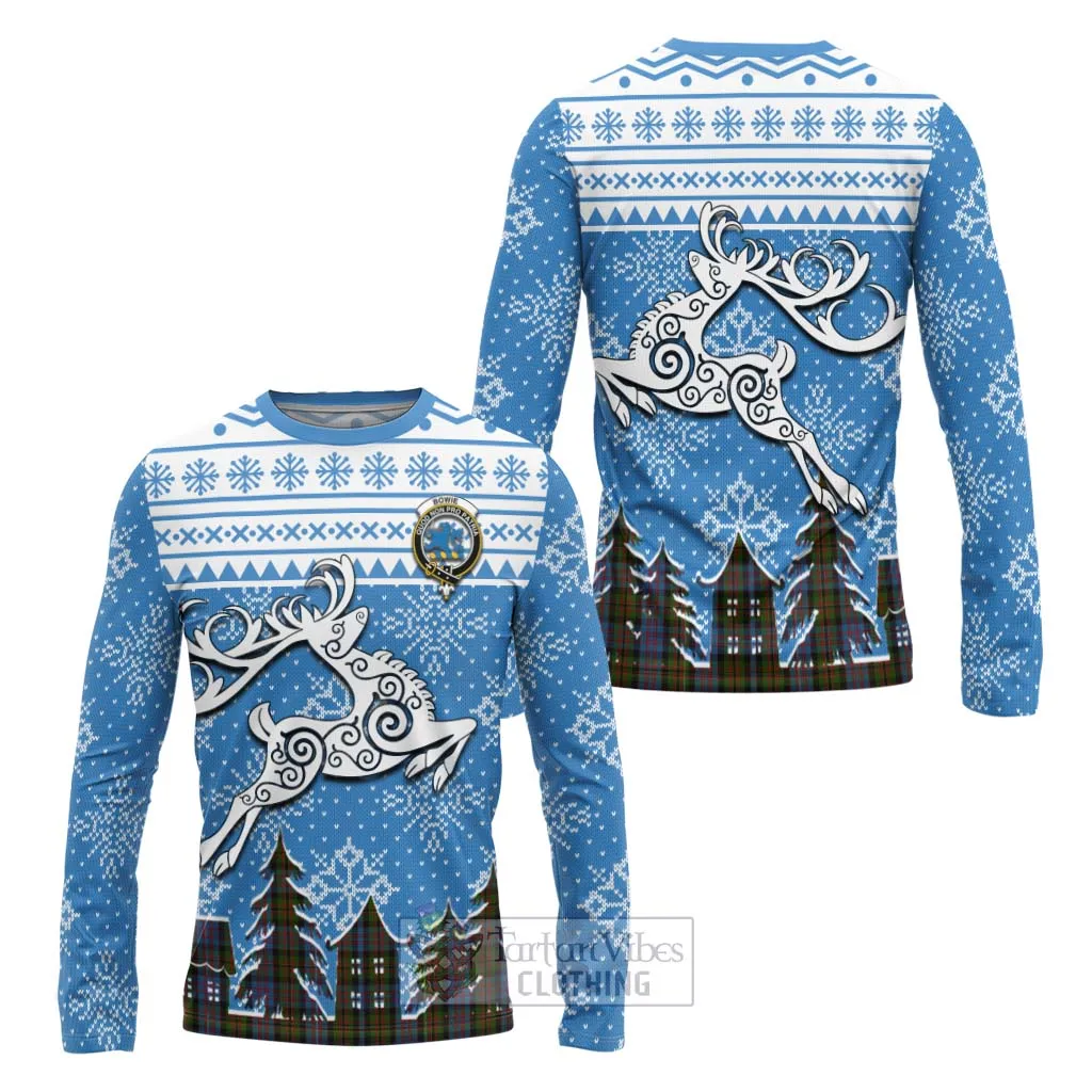 Bowie Clan Christmas Long Sleeve T-Shirt Celtic Reindeer Style