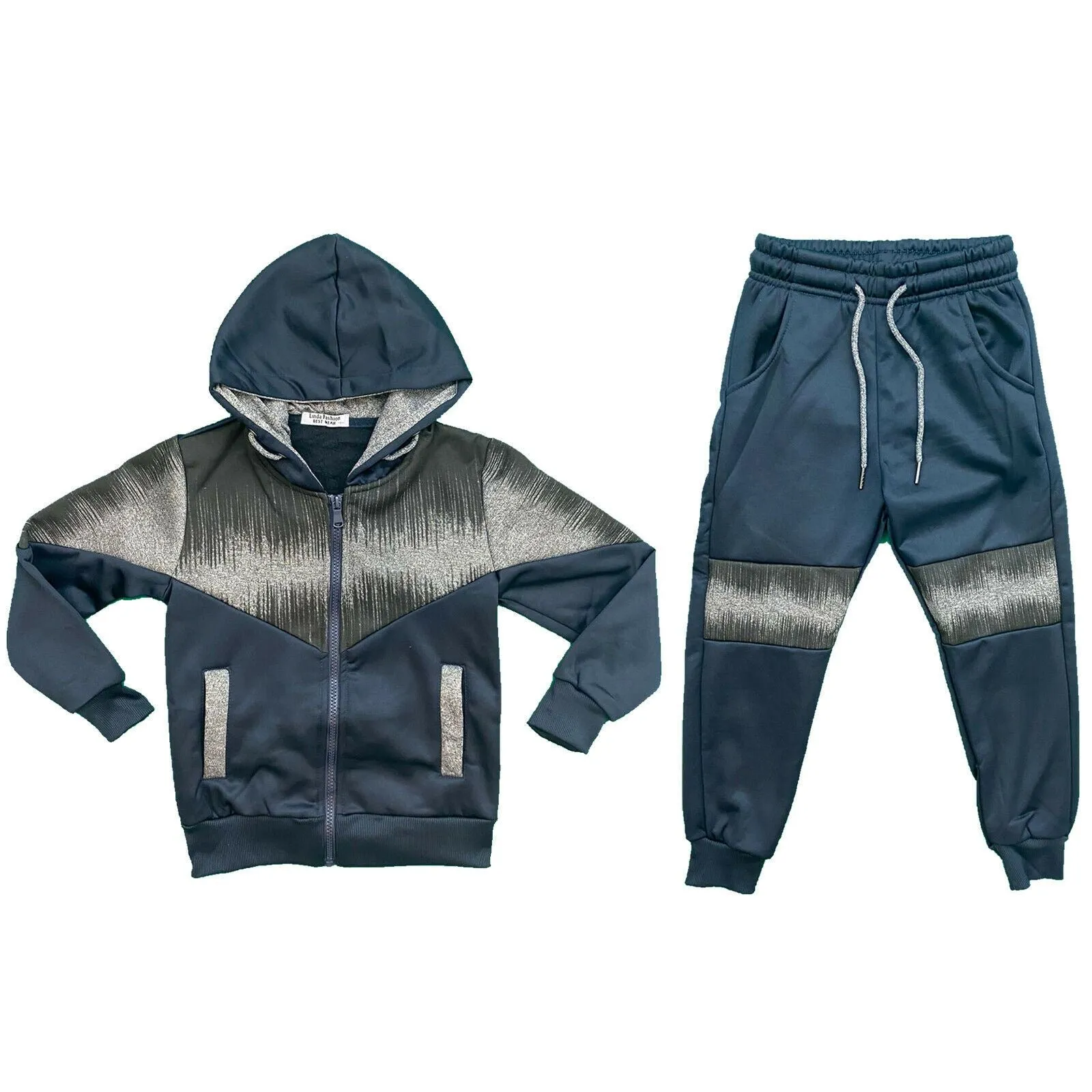 Boys Kids Panel Tracksuit Jacket Joggers Jogging Bottoms Sport PE Gym Set Warm