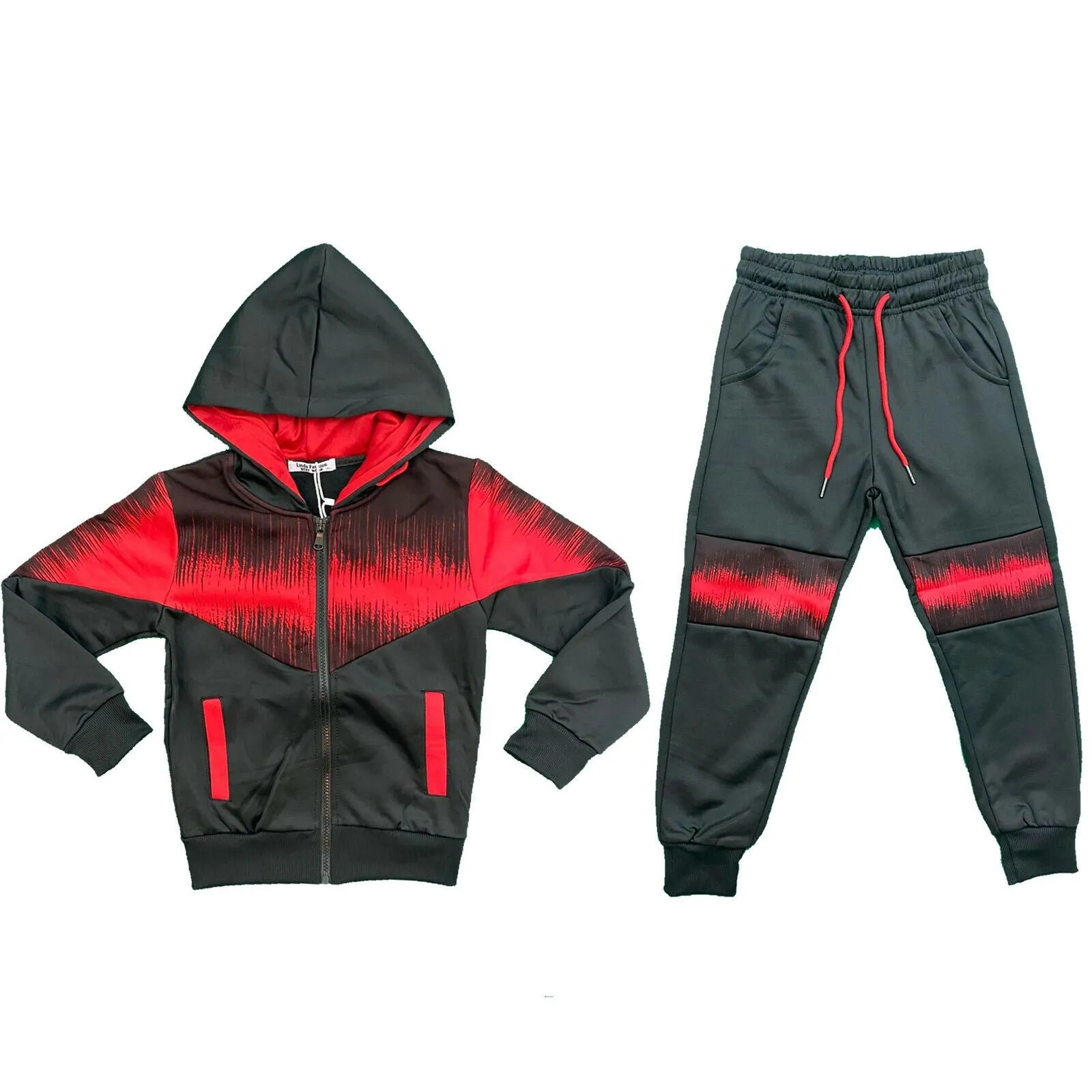 Boys Kids Panel Tracksuit Jacket Joggers Jogging Bottoms Sport PE Gym Set Warm