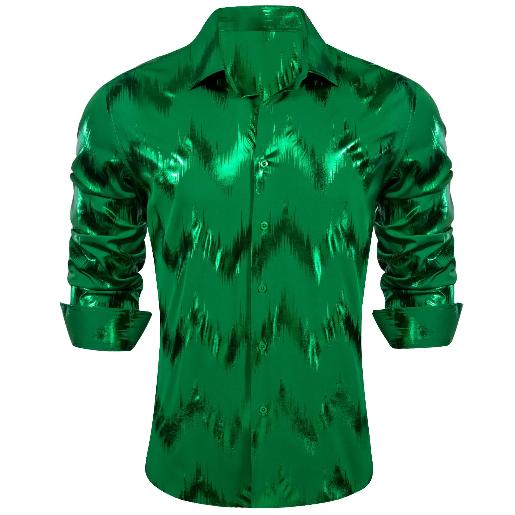 Bronzing Printing Green Novelty Men's Long Sleeve Shirt