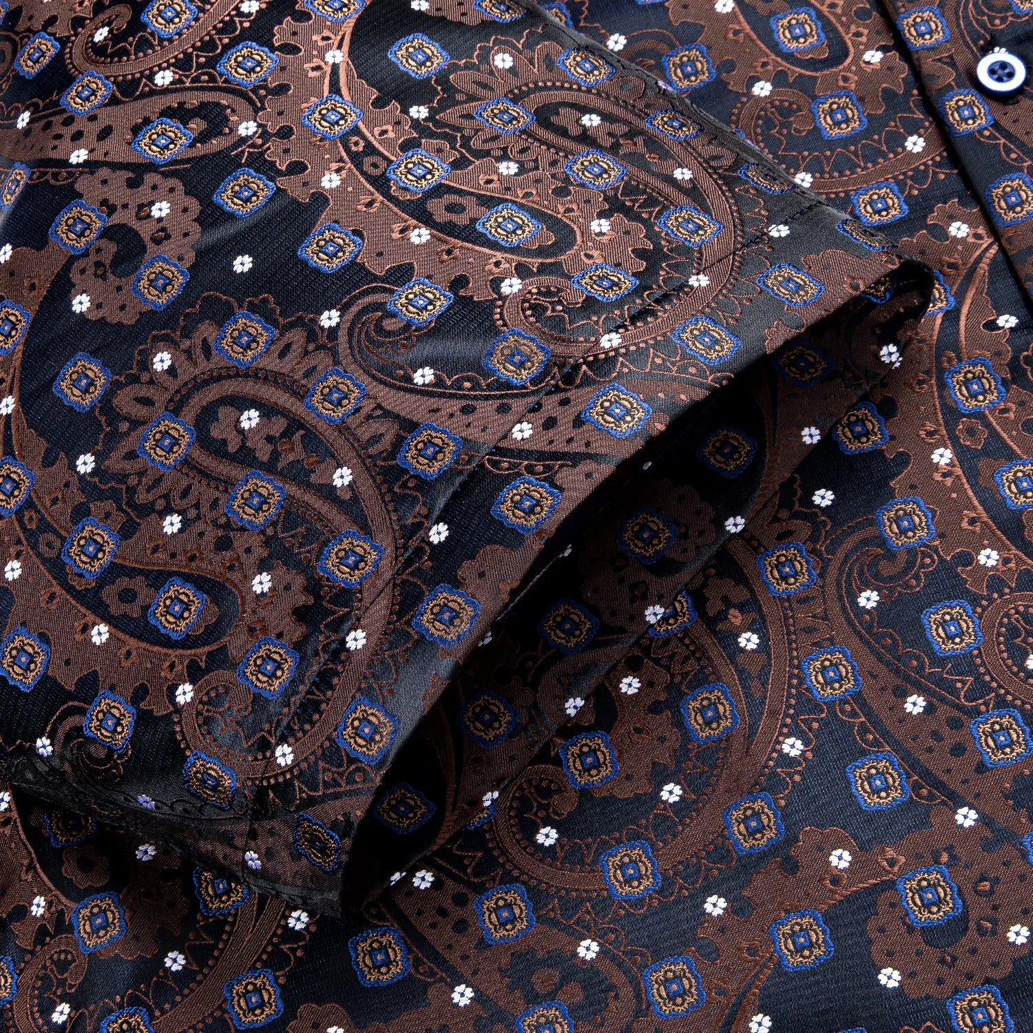 Brown Dark Blue Paisley Silk Men's Short Sleeve Shirt