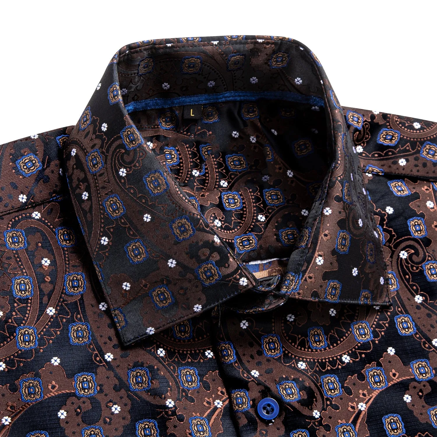 Brown Dark Blue Paisley Silk Men's Short Sleeve Shirt