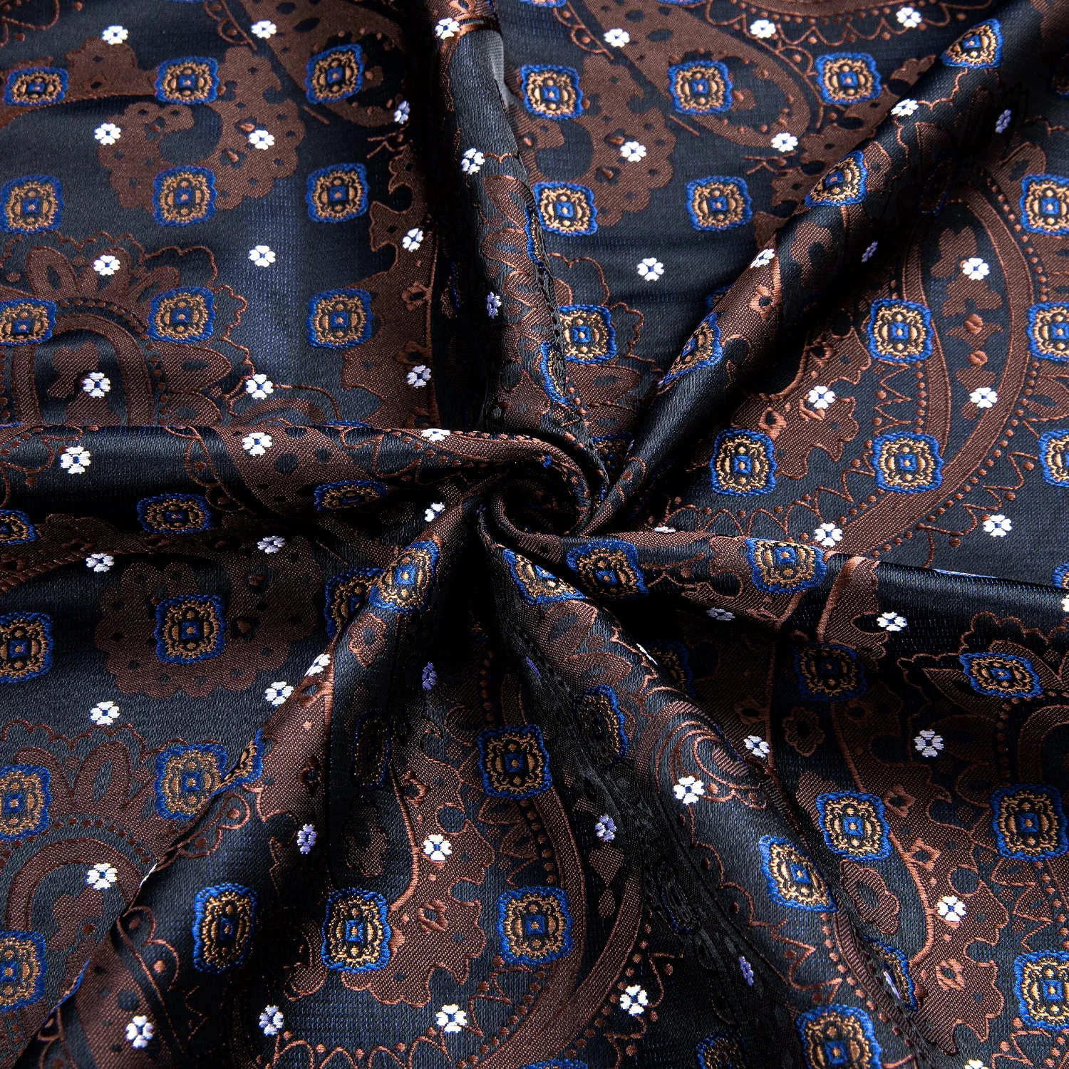 Brown Dark Blue Paisley Silk Men's Short Sleeve Shirt