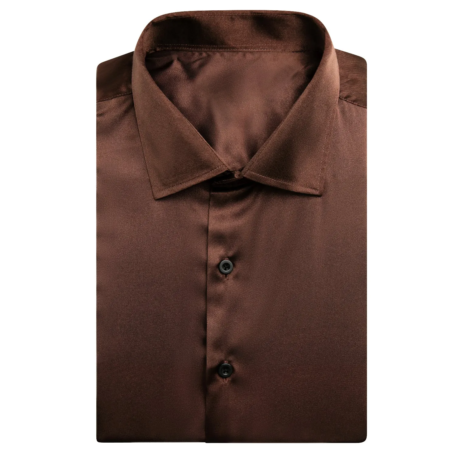 Brown Solid Satin Men's Short Sleeve Shirt