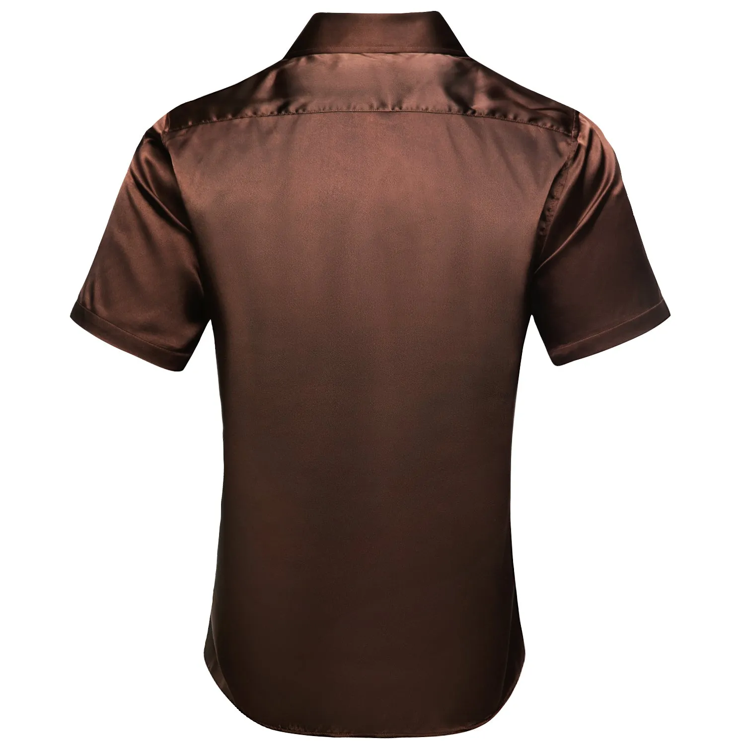 Brown Solid Satin Men's Short Sleeve Shirt