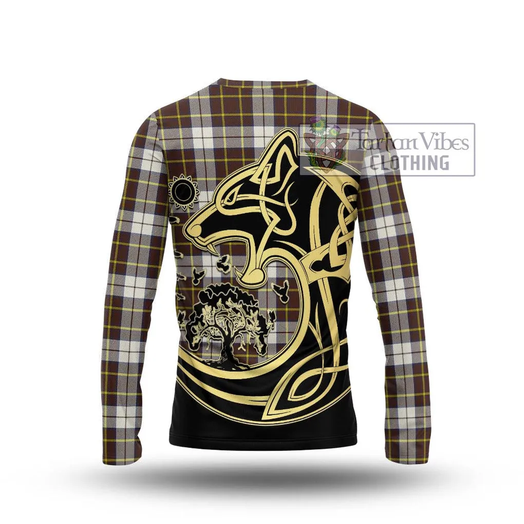 Burns Battalion Weathered Tartan Long Sleeve T-Shirt with Family Crest Celtic Wolf Style