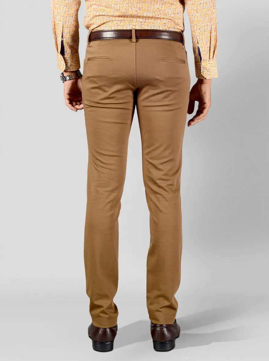 Camel Brown Solid Slim Fit Club Wear Trouser | JB Studio