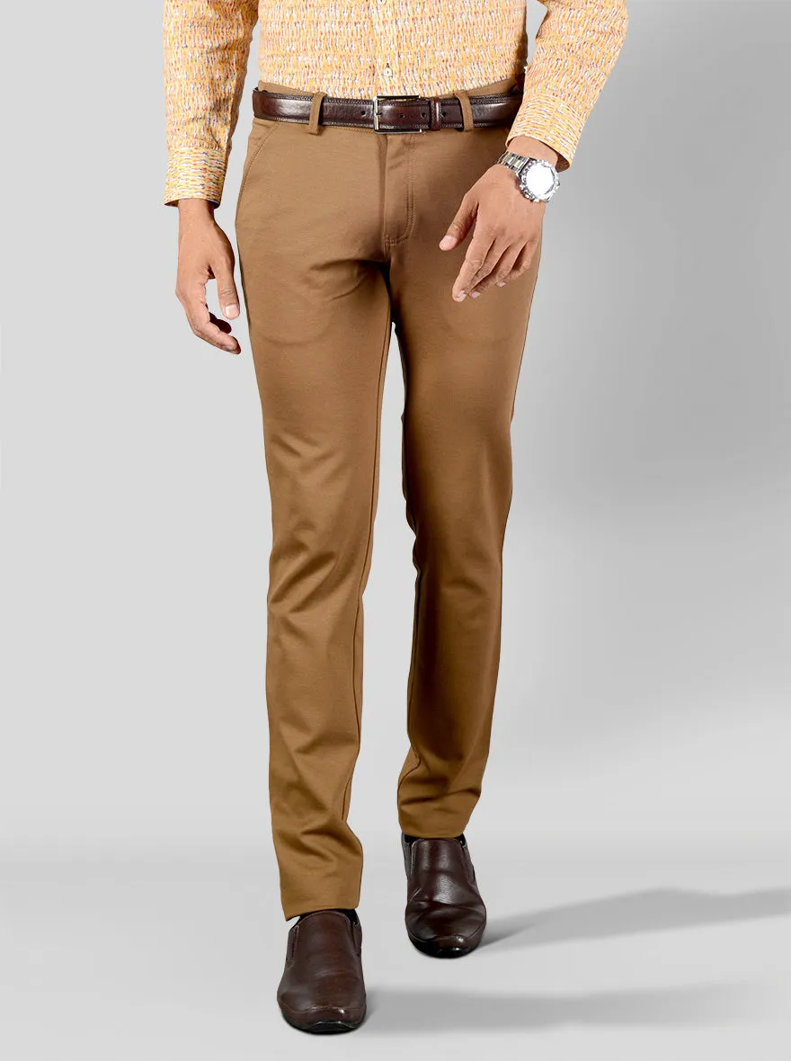 Camel Brown Solid Slim Fit Club Wear Trouser | JB Studio