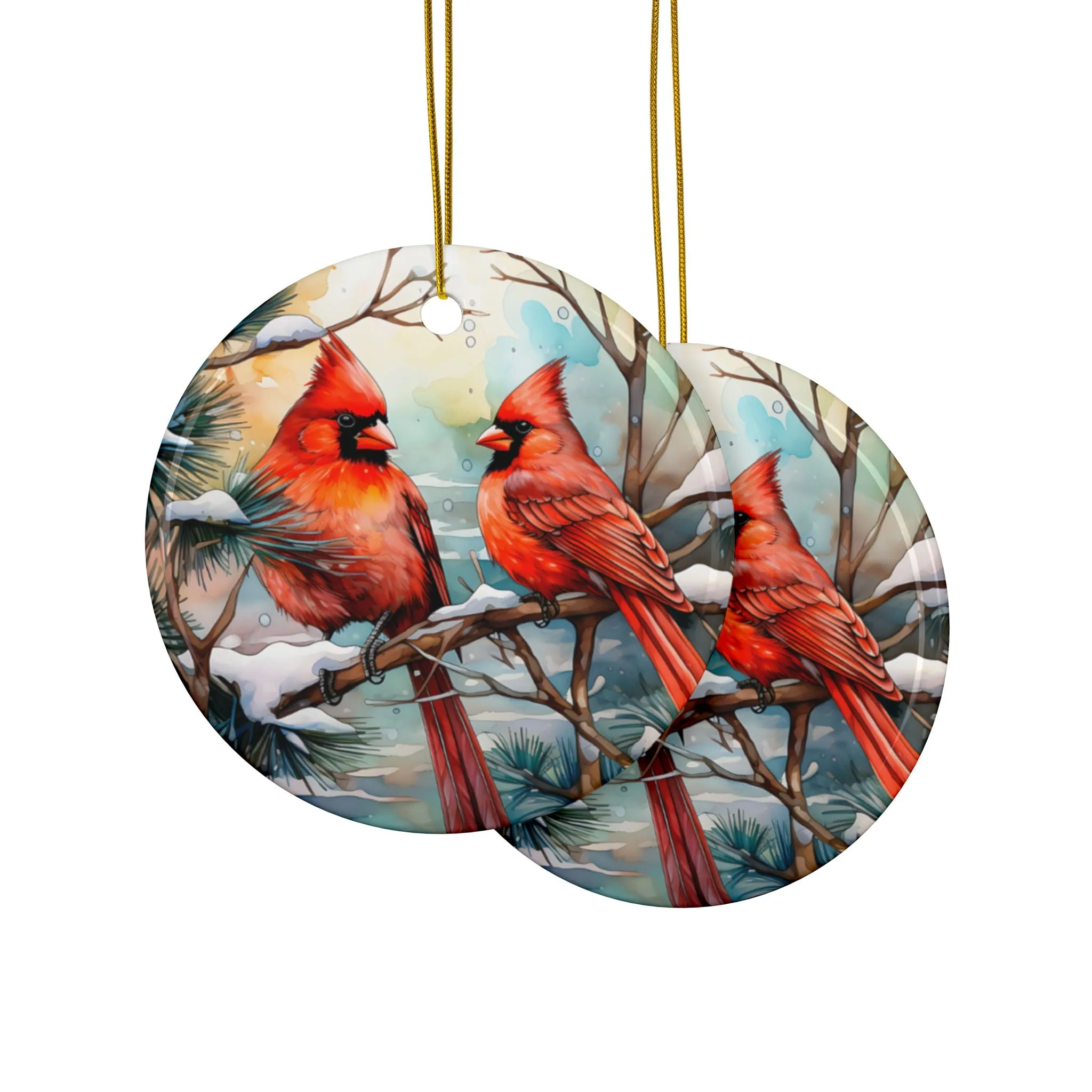 Cardinals Ceramic Ornaments, 2-Side Print, (1pc, 3pcs, 5pcs)