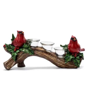 Cardinals on Branch with 3 Votives