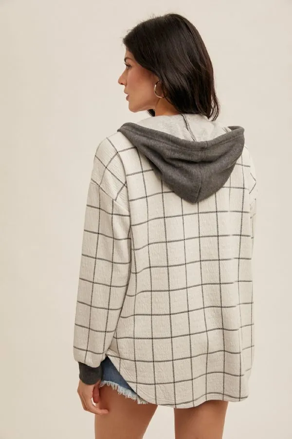 Checkered Jacquard Knit Button Down Shacket