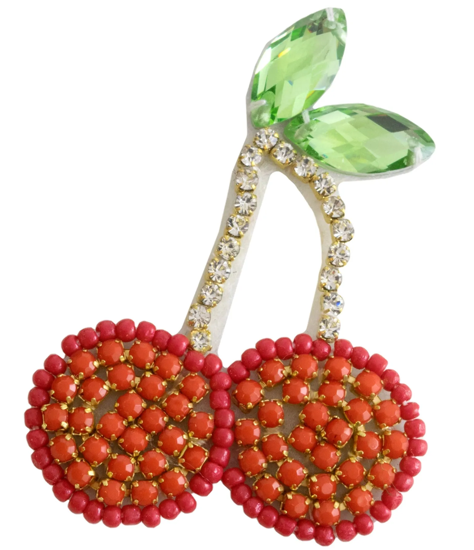 Cherry - Embroidered Rhine Stone Red Brooch