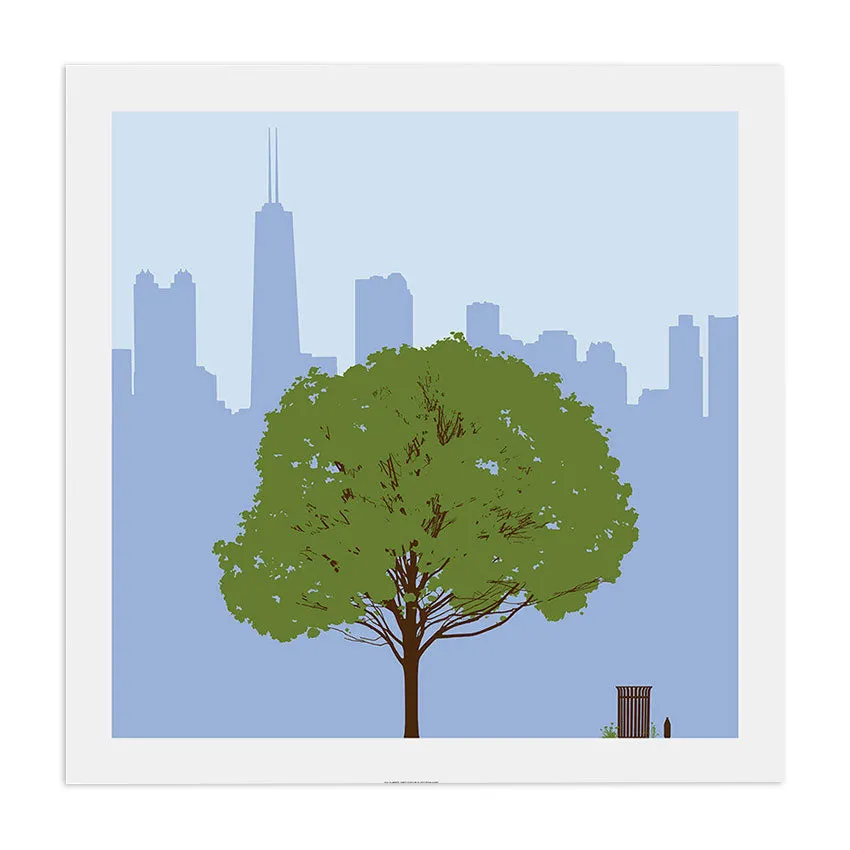 Chicago Skyline with Seasonal Tree 12.5" x 12.5" Archival Print