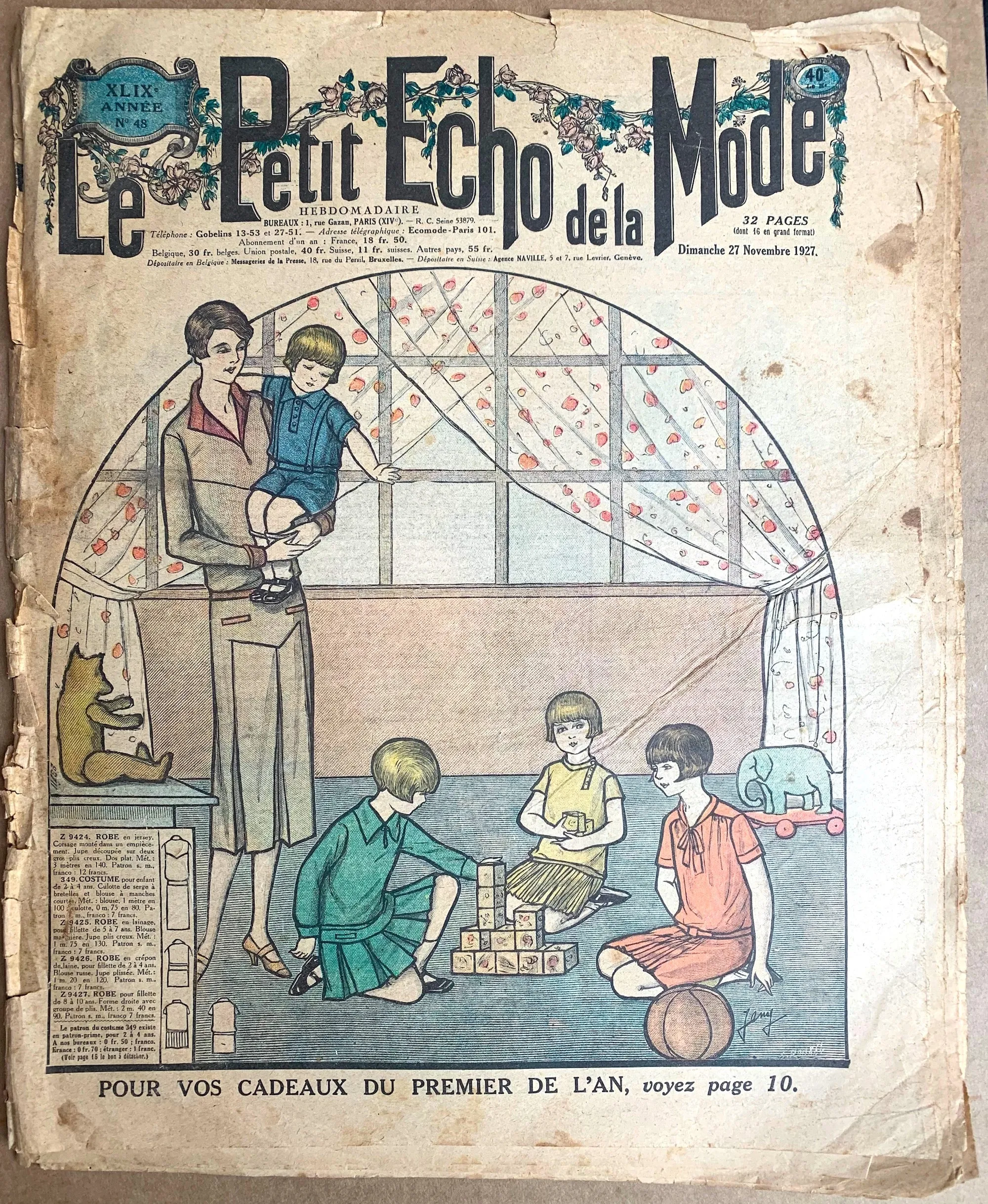 Children and Teddy on Front Cover November 1927 French Fashion Paper Le Petit Echo de la Mode