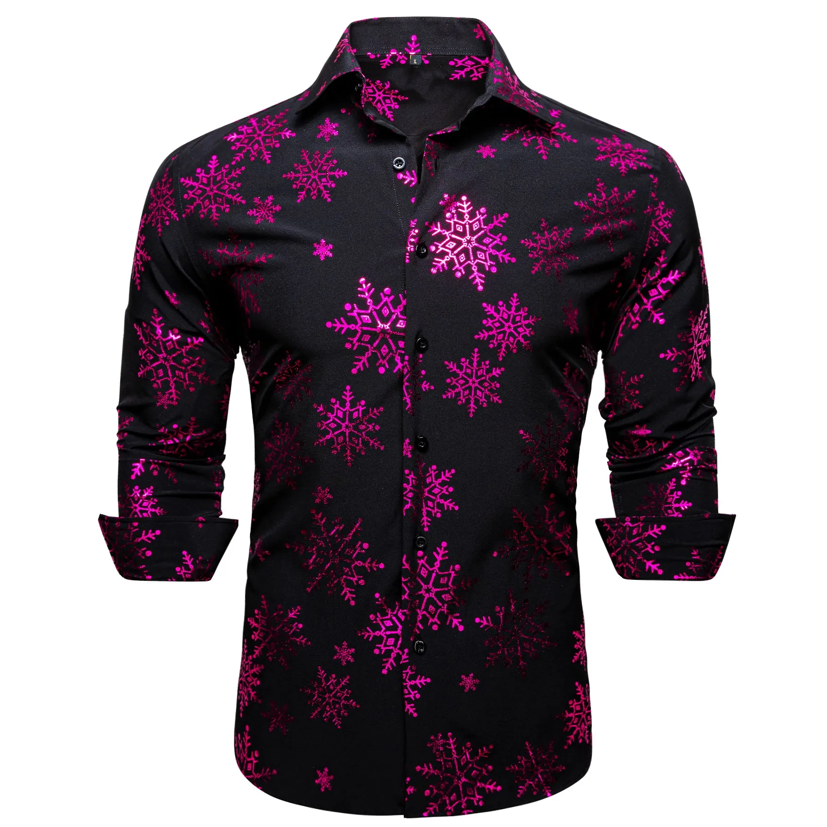 Christmas Black with Purple Snowflake Floral Men's Long Sleeve Shirt