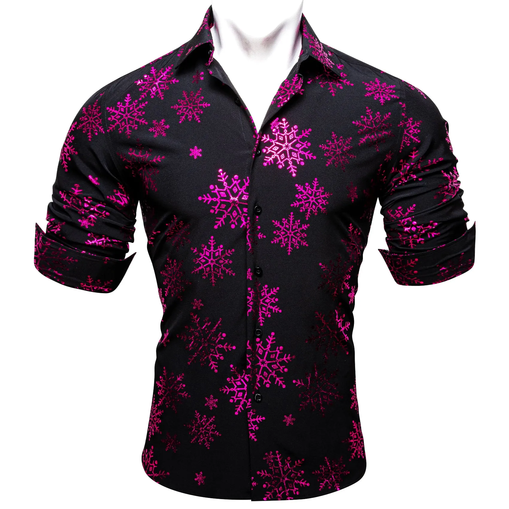 Christmas Black with Purple Snowflake Floral Men's Long Sleeve Shirt