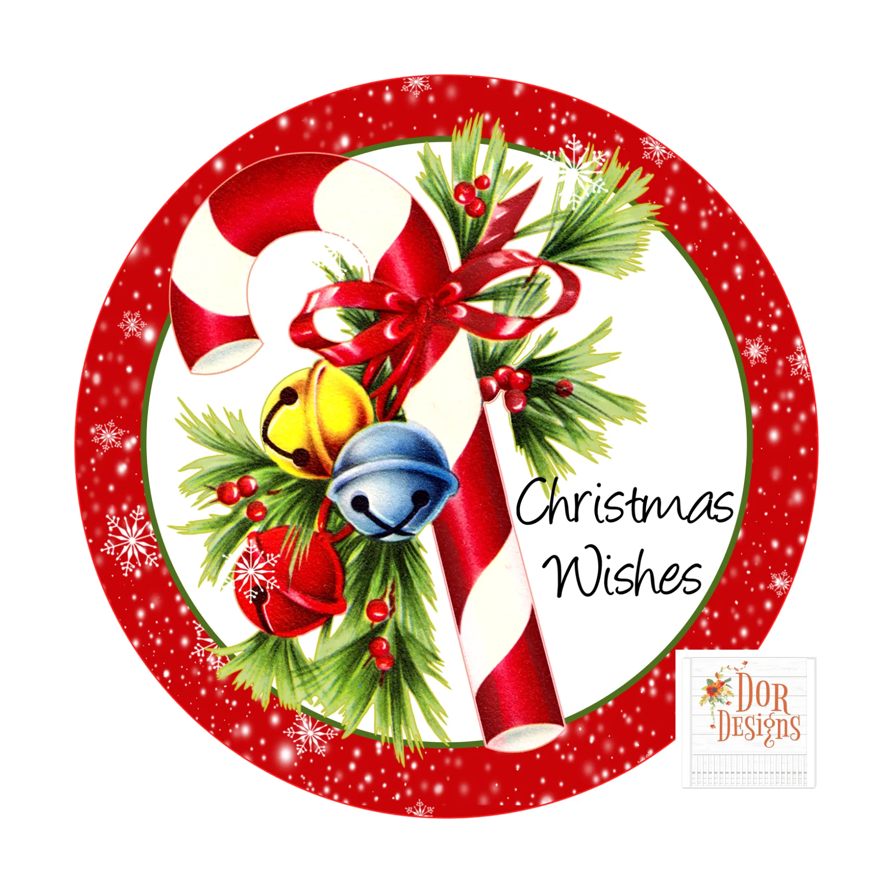 Christmas Wishes, Candy Cane, Bells,Wreath Sign, Wreath Supplies, Wreath Center