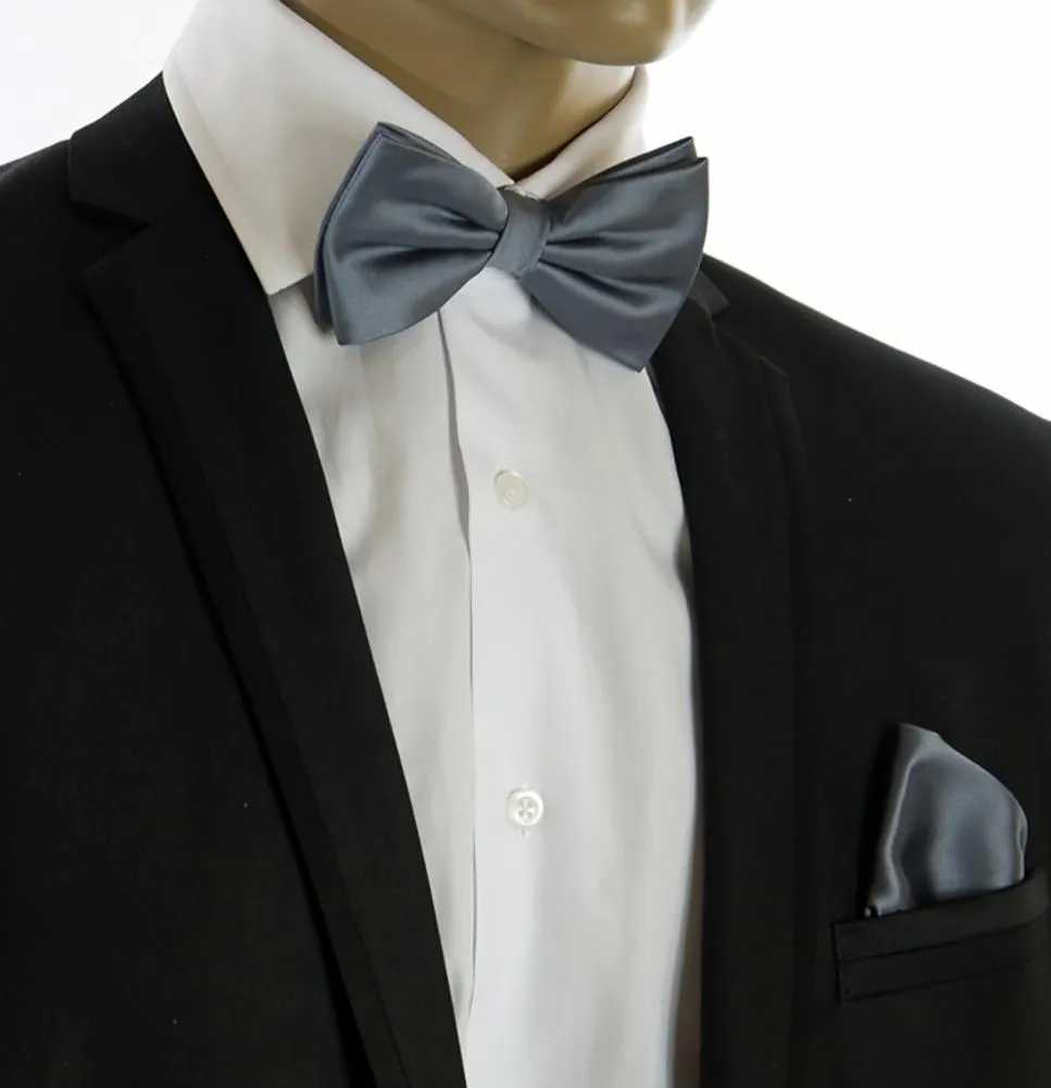 Classic Grey Wedding Bow Tie and Pocket Square Set