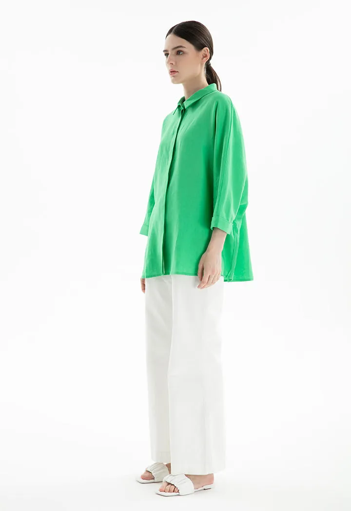 Collared Concealed Buttons Oversized Shirt