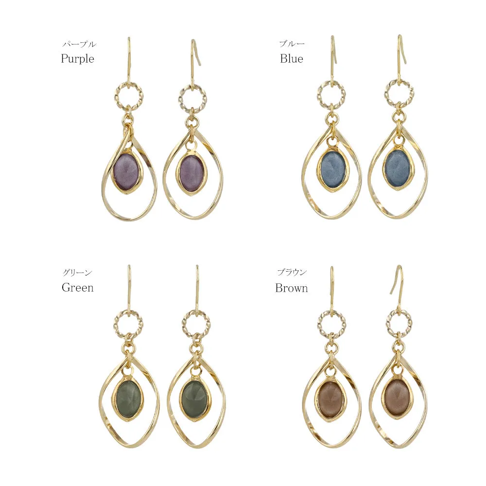 Colored Stone Oval Drop Earrings