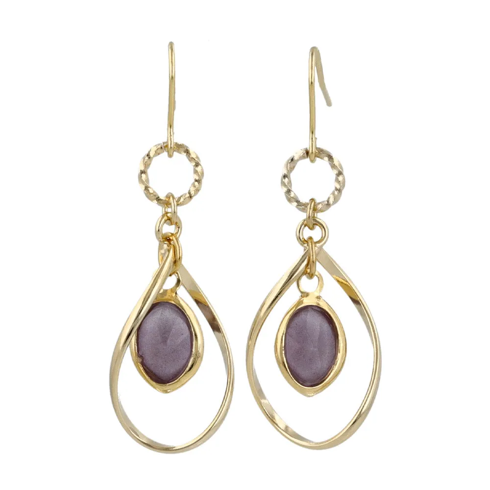 Colored Stone Oval Drop Earrings