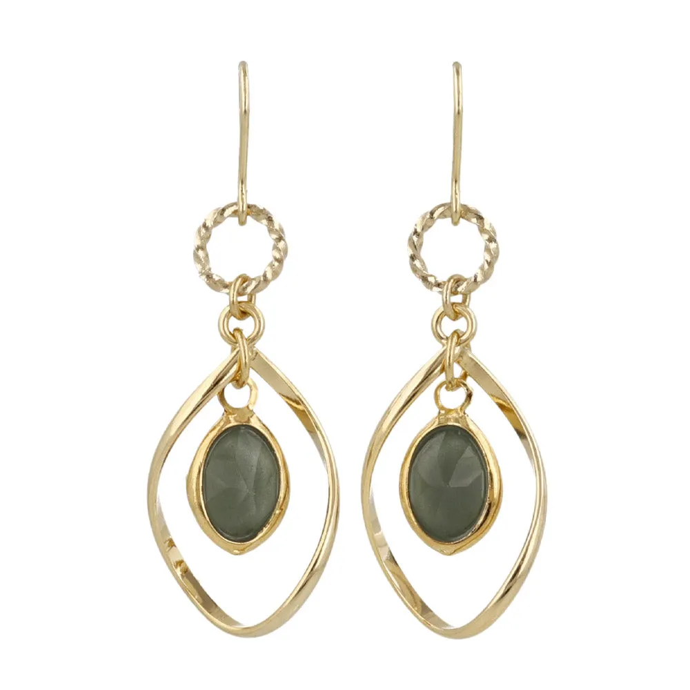 Colored Stone Oval Drop Earrings