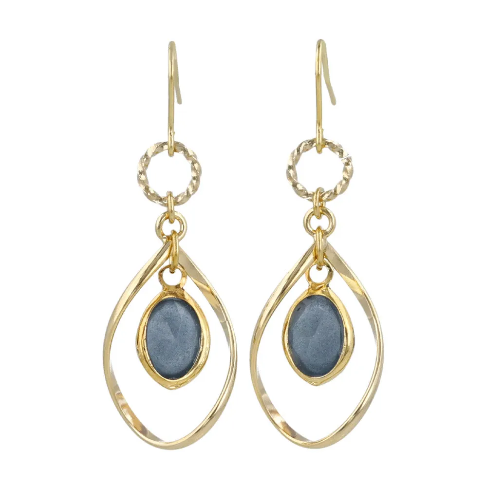 Colored Stone Oval Drop Earrings