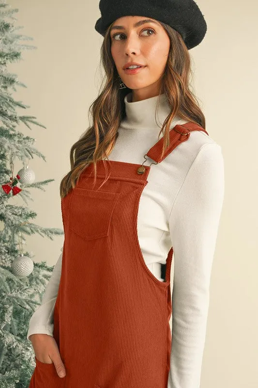 Corduroy Front Pockets Overall Dress