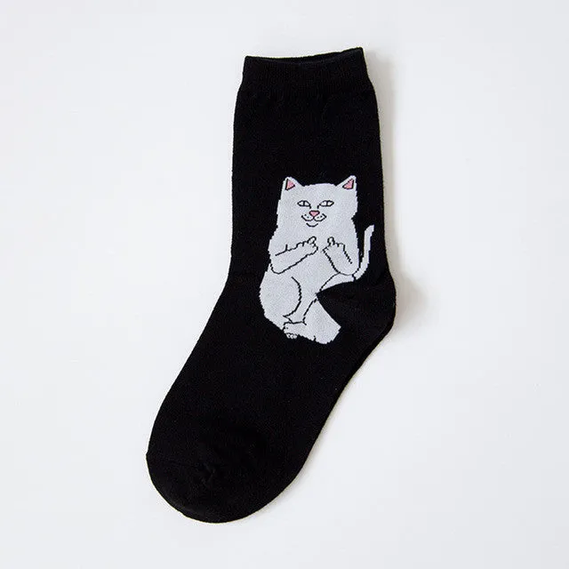 COSPLACOOL Elegant Creative Harajuku Casual Cartoon Hip Hop Cat Cotton Women Skateboard Socks Art Socks Funny Alien Planet Socks