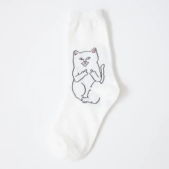 COSPLACOOL Elegant Creative Harajuku Casual Cartoon Hip Hop Cat Cotton Women Skateboard Socks Art Socks Funny Alien Planet Socks