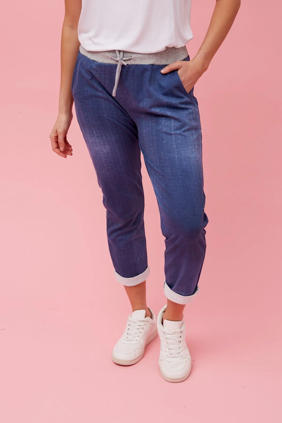 COTTON JERSEY WAIST JOGGER DARK DENIM