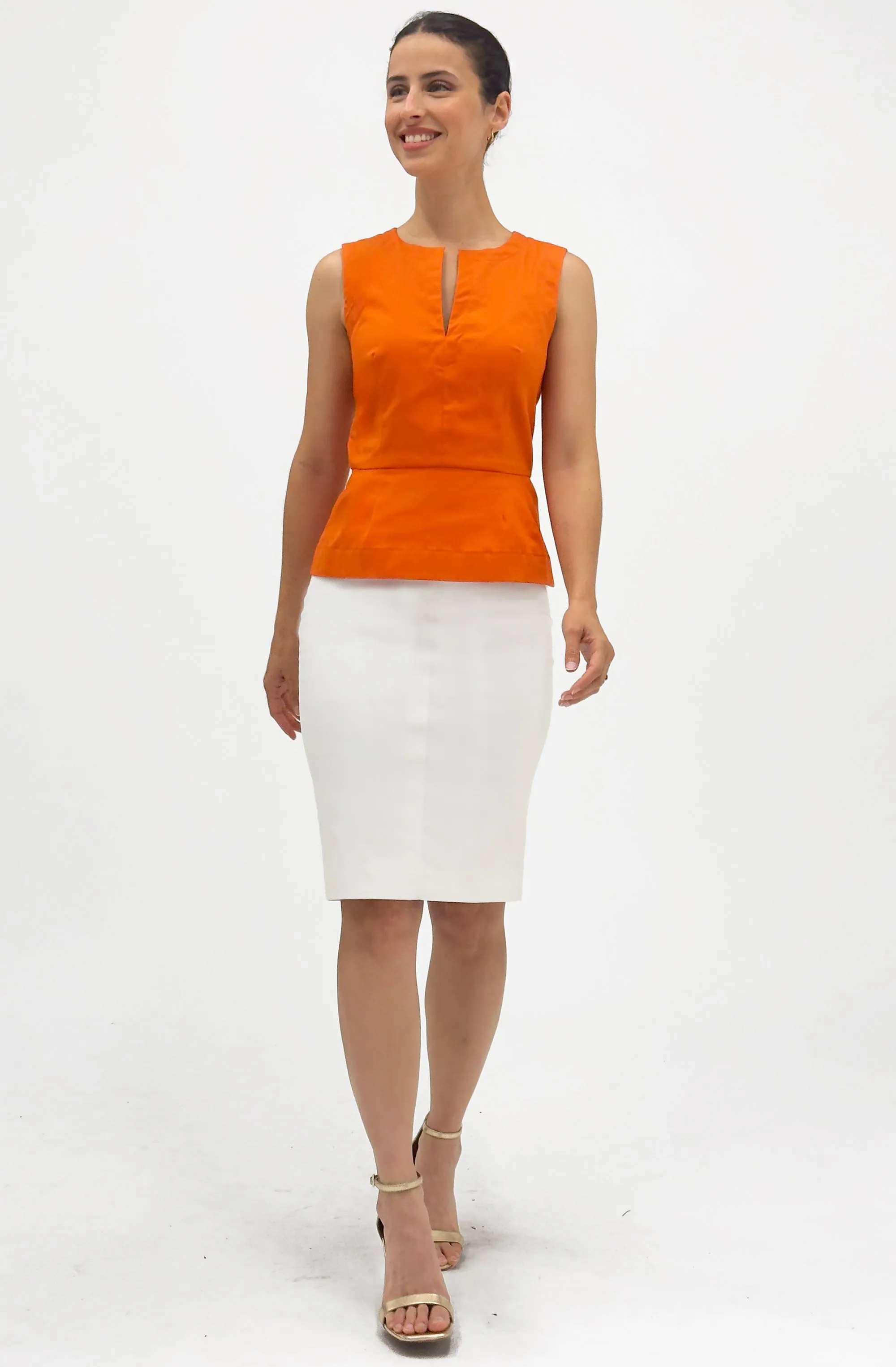 Cotton Sleeveless Peplum Top with Slit Neckline