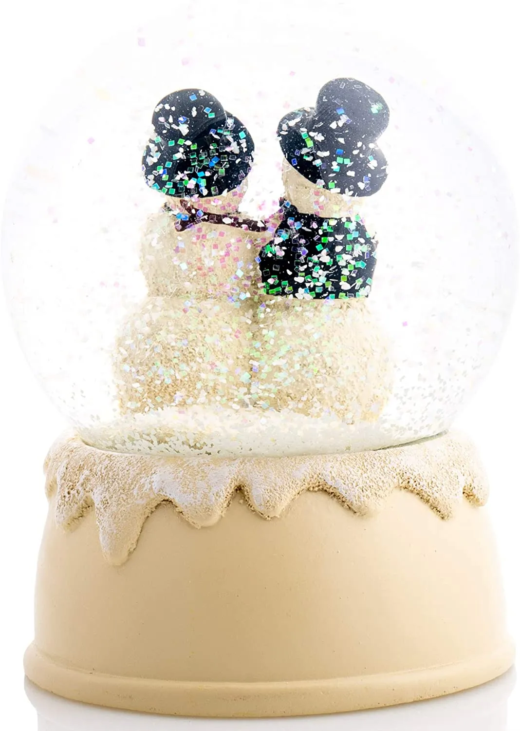 Couple Kisses and Hugs Winter White 6 x 5 Resin Stone Christmas Snow Globe