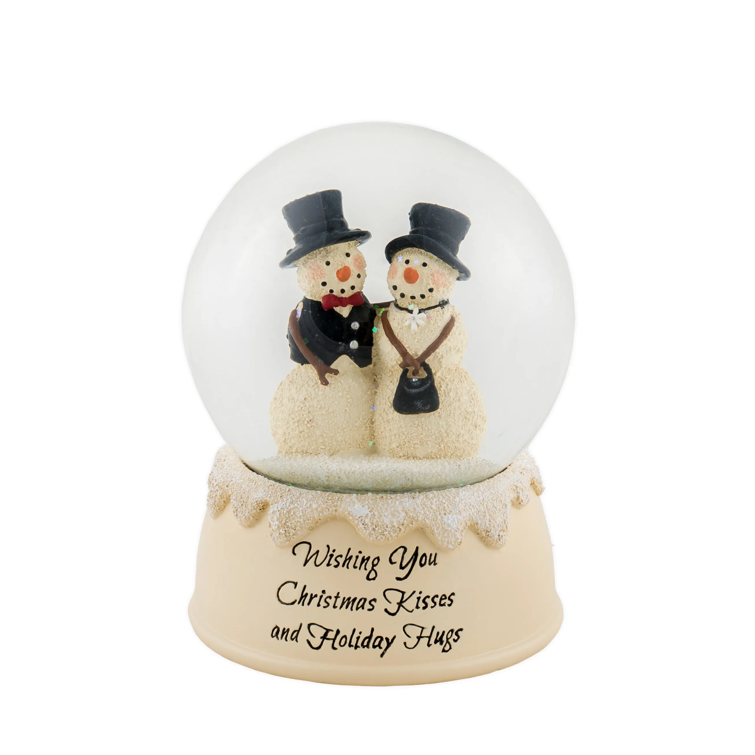 Couple Kisses and Hugs Winter White 6 x 5 Resin Stone Christmas Snow Globe