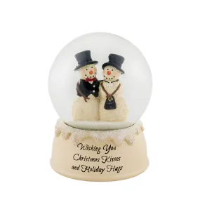 Couple Kisses and Hugs Winter White 6 x 5 Resin Stone Christmas Snow Globe