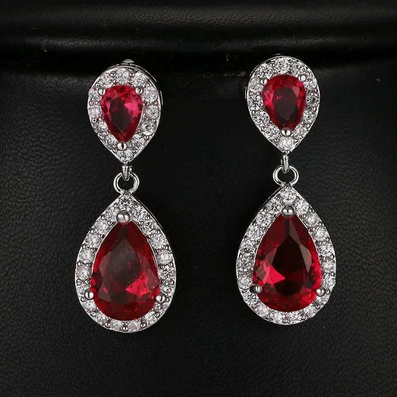 Cubic Zirconia Crystal  Water Drop Dangle Party Earrings