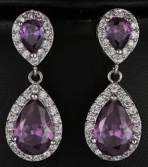 Cubic Zirconia Crystal  Water Drop Dangle Party Earrings