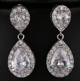 Cubic Zirconia Crystal  Water Drop Dangle Party Earrings