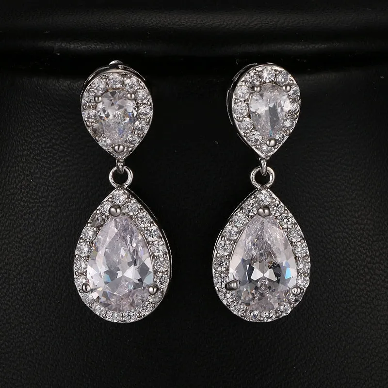 Cubic Zirconia Crystal  Water Drop Dangle Party Earrings