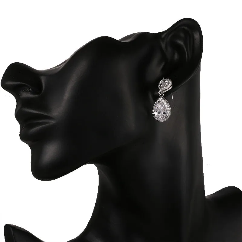 Cubic Zirconia Crystal  Water Drop Dangle Party Earrings