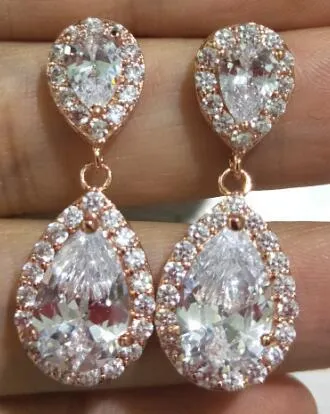 Cubic Zirconia Crystal  Water Drop Dangle Party Earrings