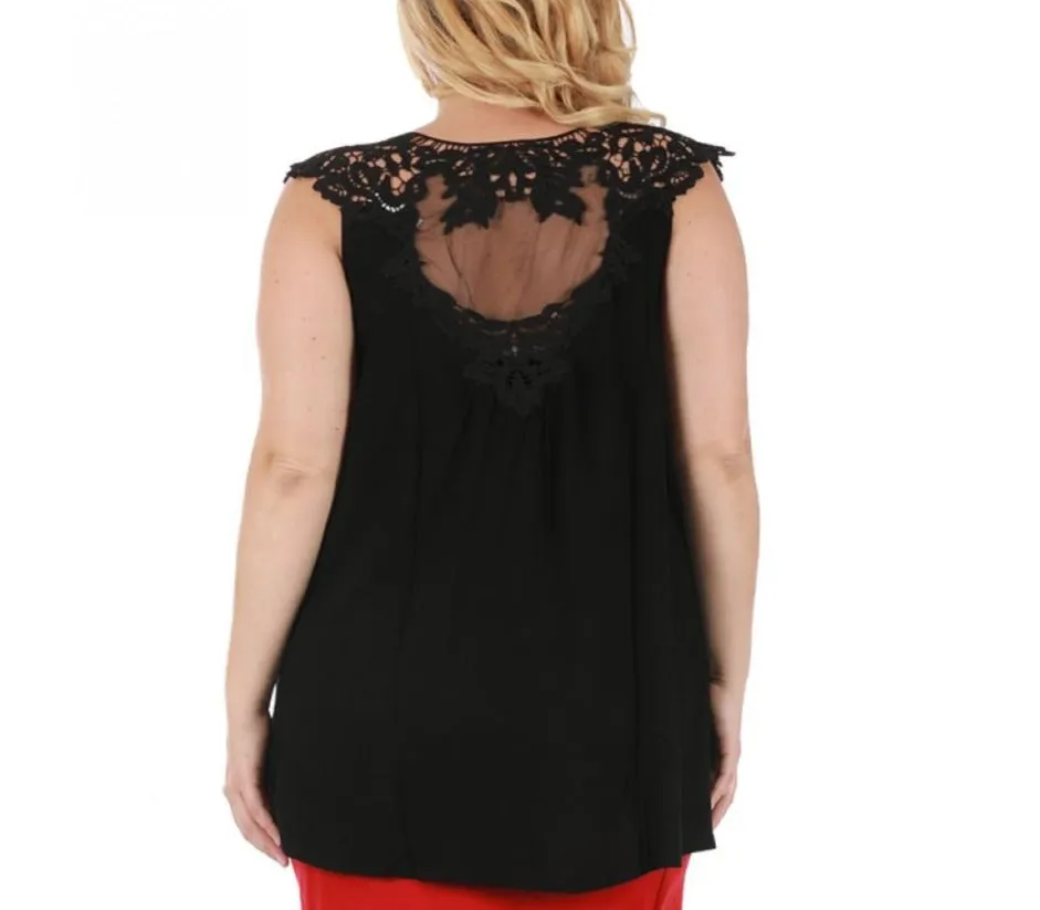 Curvy Plus Size Sleeveless V Neck Top Front Tie 3532464C