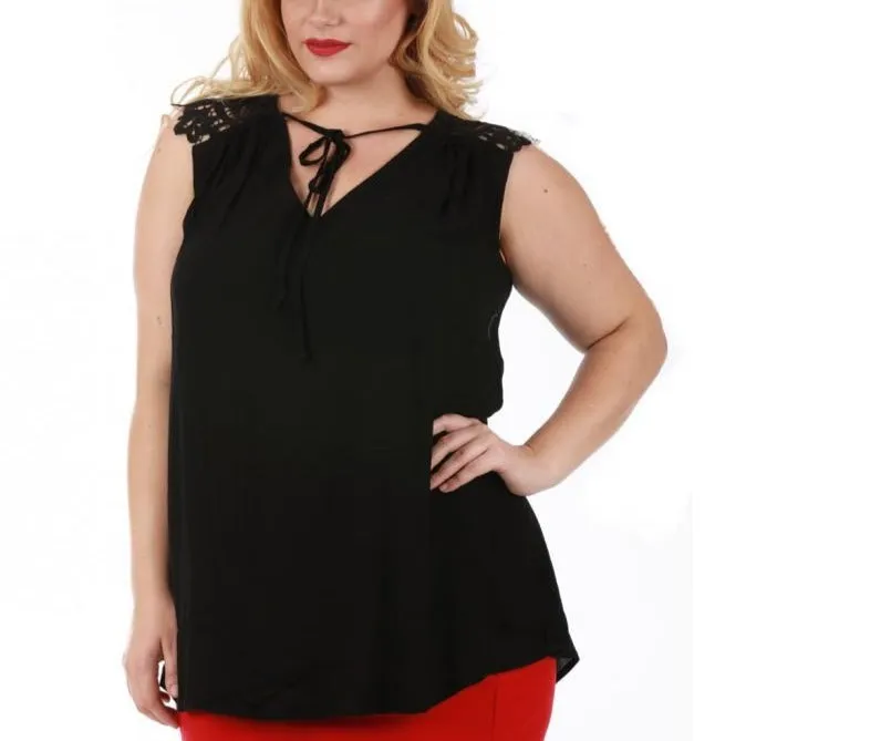 Curvy Plus Size Sleeveless V Neck Top Front Tie 3532464C