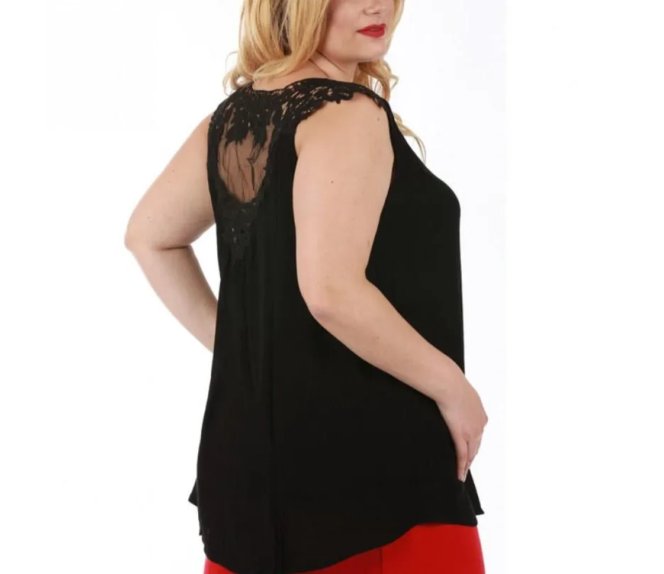 Curvy Plus Size Sleeveless V Neck Top Front Tie 3532464C