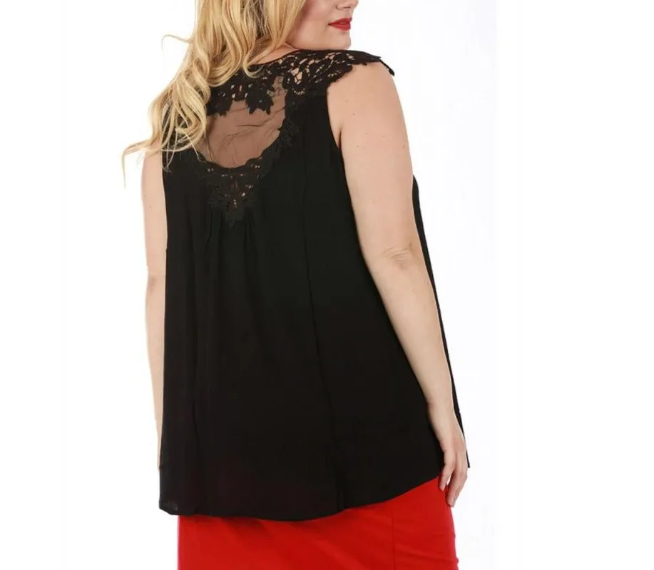 Curvy Plus Size Sleeveless V Neck Top Front Tie 3532464C