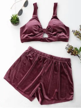 Cut Out Velvet Top and Shorts Set