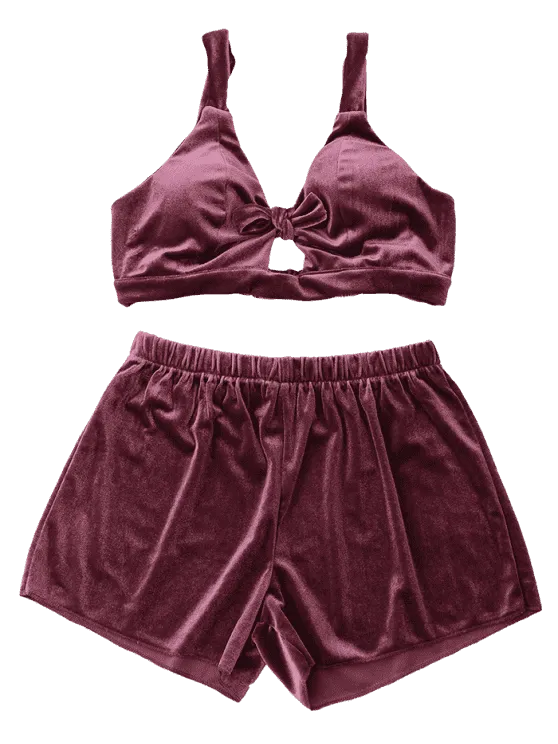 Cut Out Velvet Top and Shorts Set